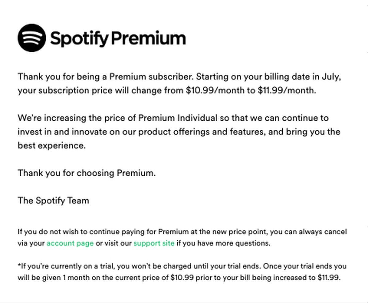 How will the new prices be with Spotify price increase?