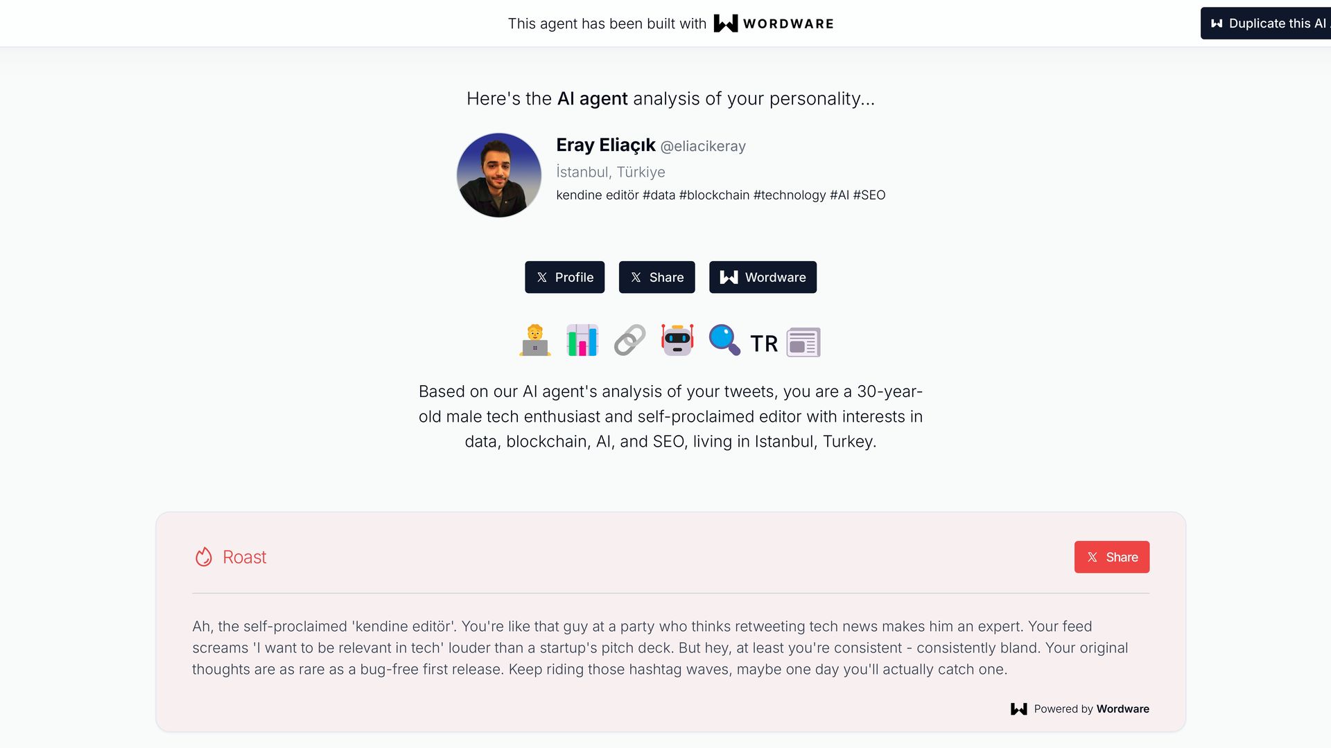 Roast your Twitter personality with Wordware AI