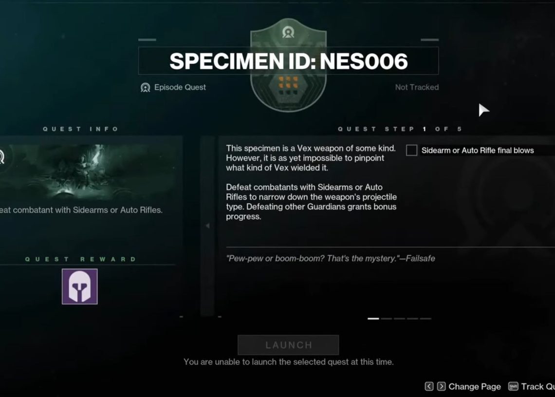 Destiny 2 NES006 specimen quest guide