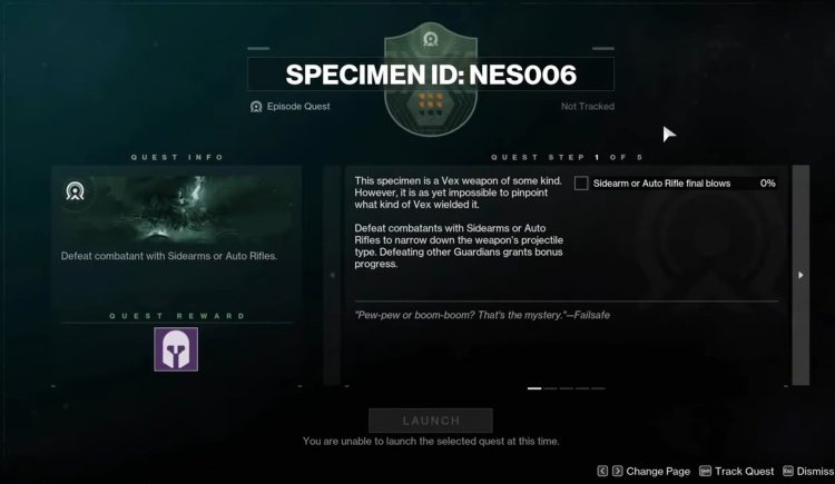 Destiny 2 NES006 specimen quest guide