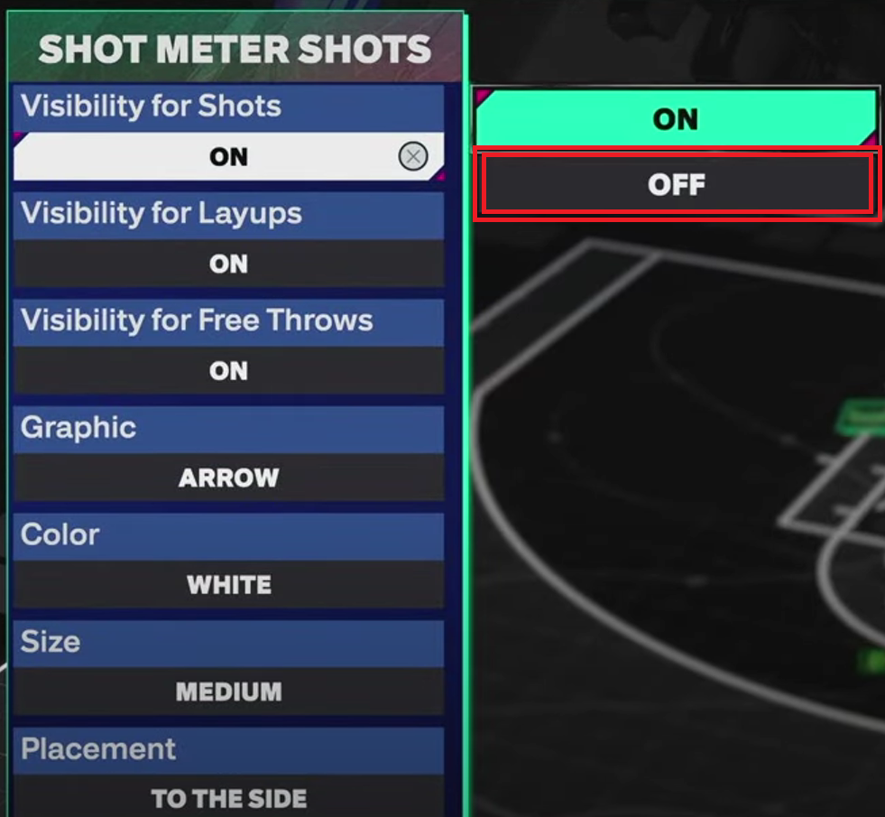 How to turn off the shot meter in 2K25?