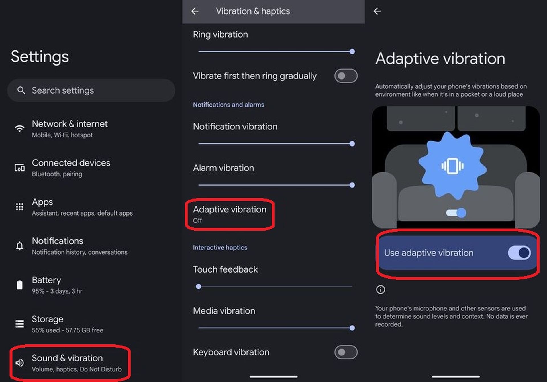 How to enable Adaptive Vibration and where to find it