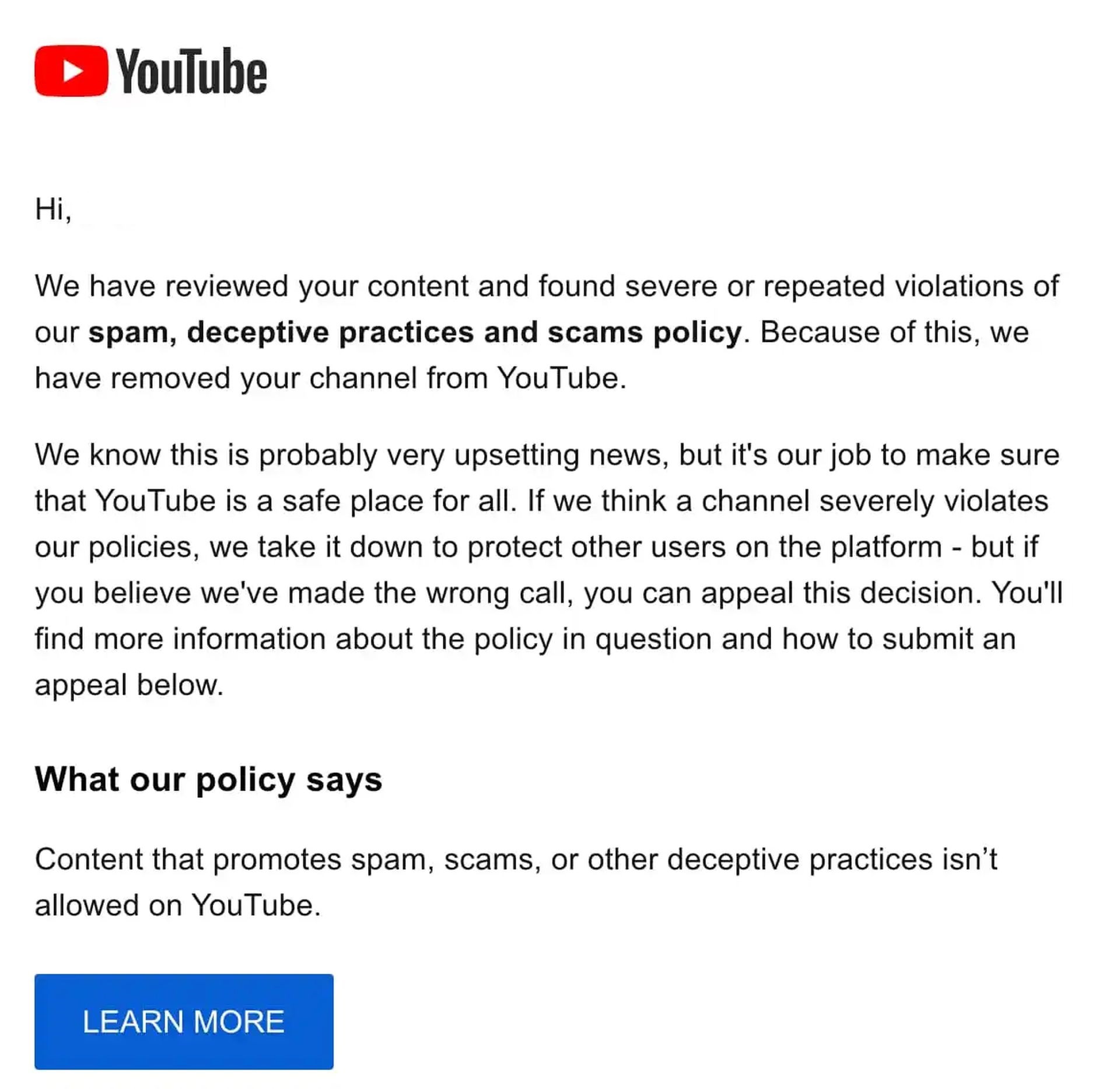 Il tuo account YouTube è stato bannato?