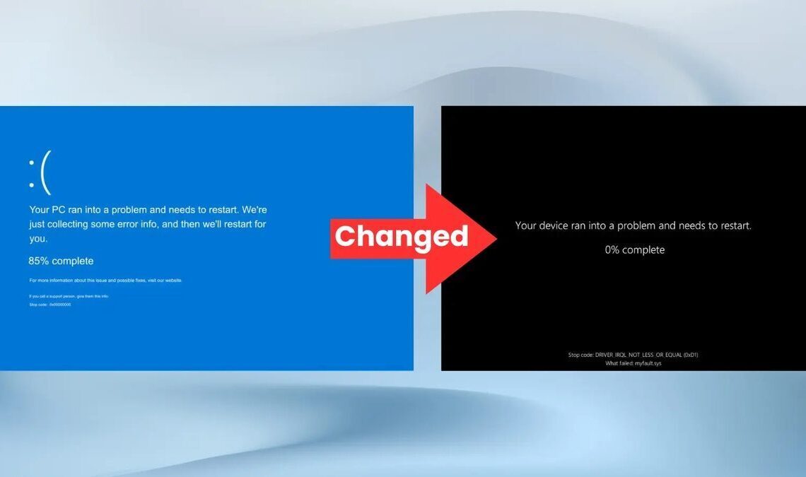 Windows 11 replaces blue screen of death with black