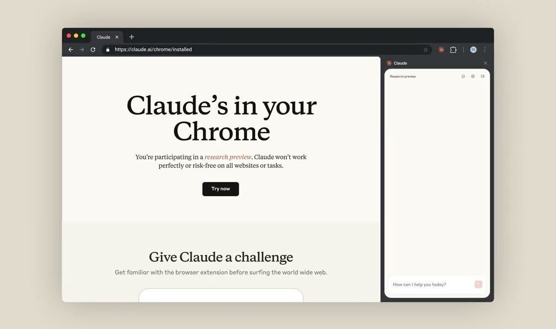 Anthropic previews Claude for Chrome AI agent