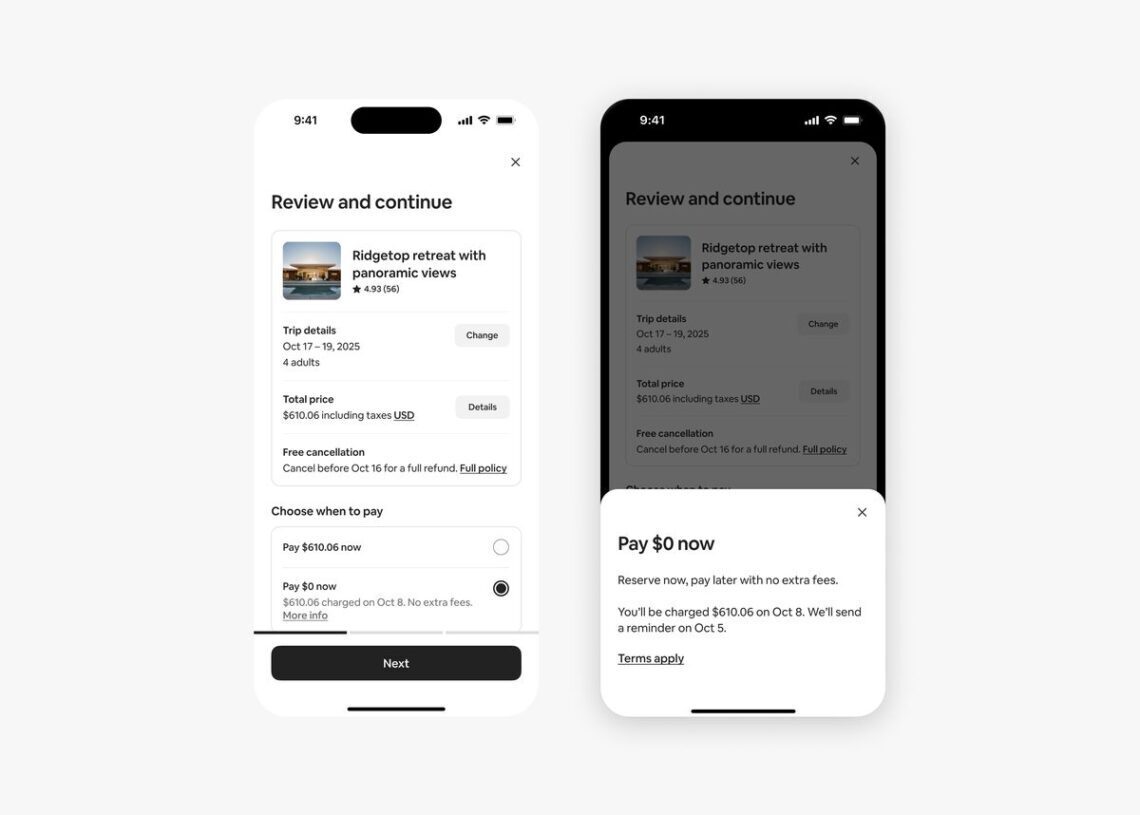 Airbnb launches "reserve now, pay later" option