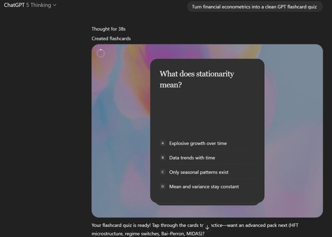 ChatGPT adds flashcard quizzes to study and learn mode