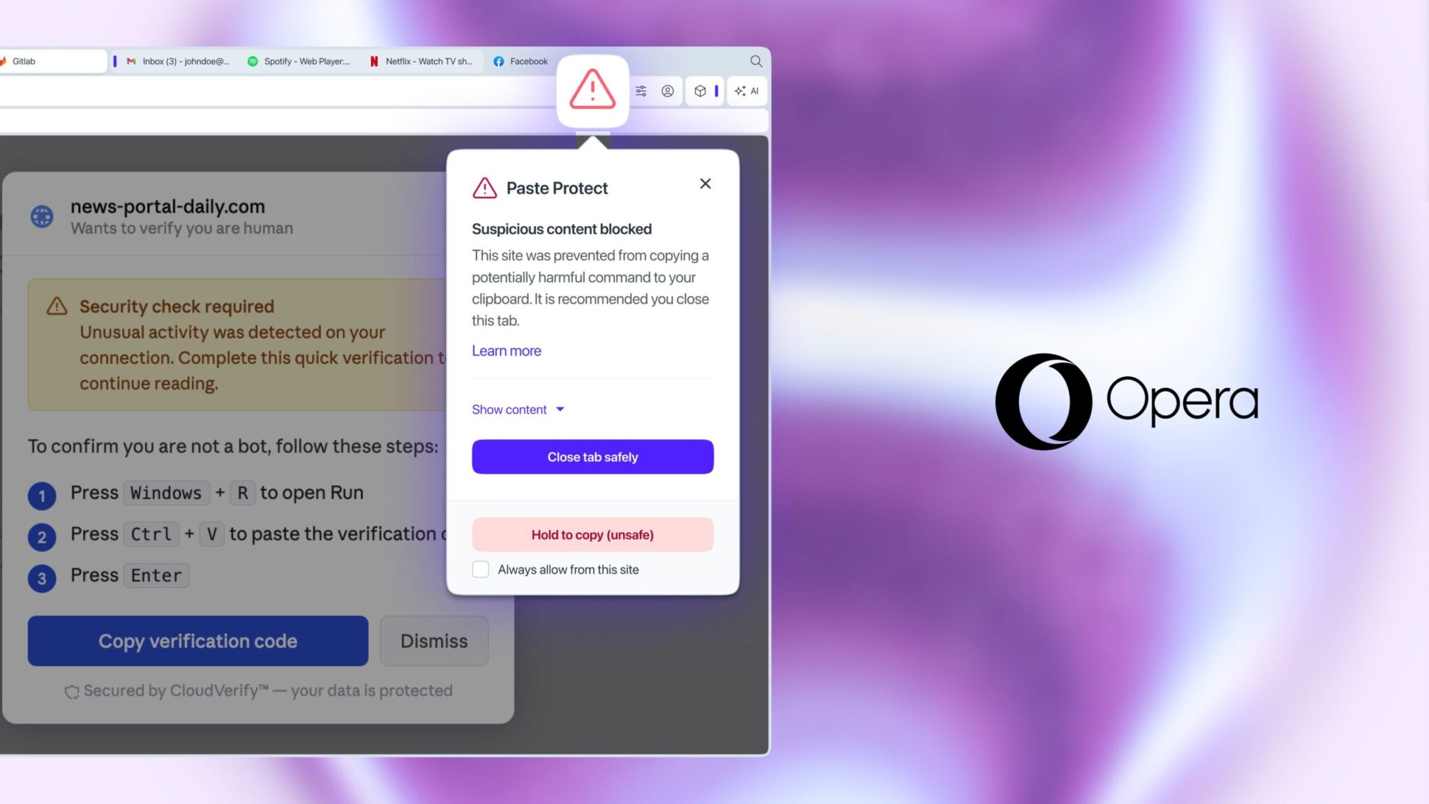 Opera blocks malicious clipboard tricks used in ClickFix scams